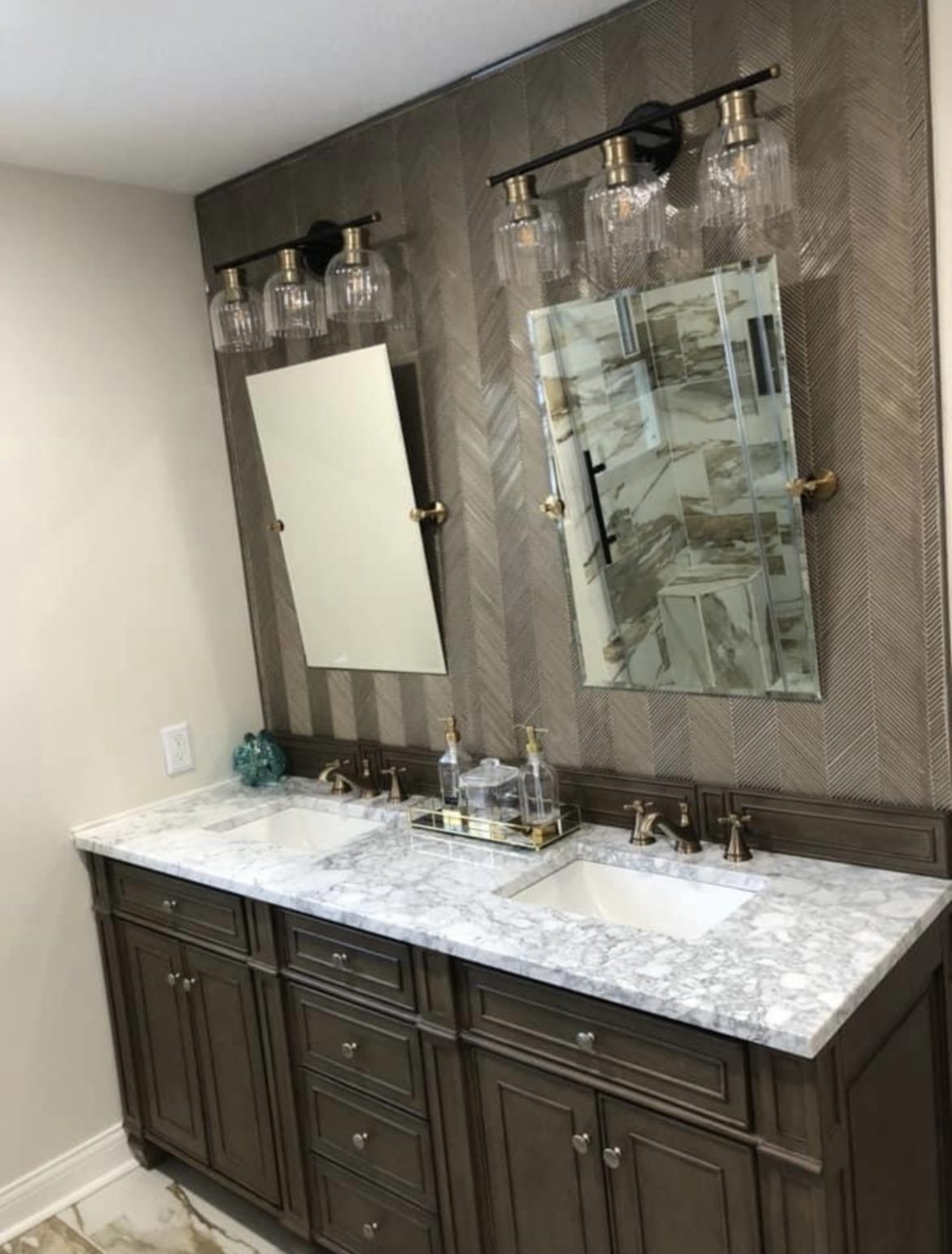 Custom double vanity bathroom remodel in Northeast Ohio